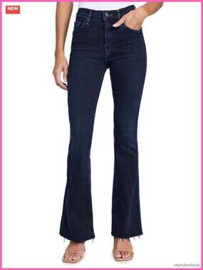 Super-Stretch Denim Frayed Hem Flared Boot Cut Jeans
